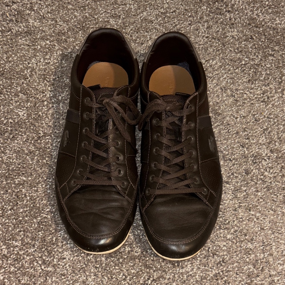 Lacoste Dark Brown Leather Sneakers Size 11.5